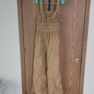 Free People Tan Sleeveless Jumpsuit with Square Neckline